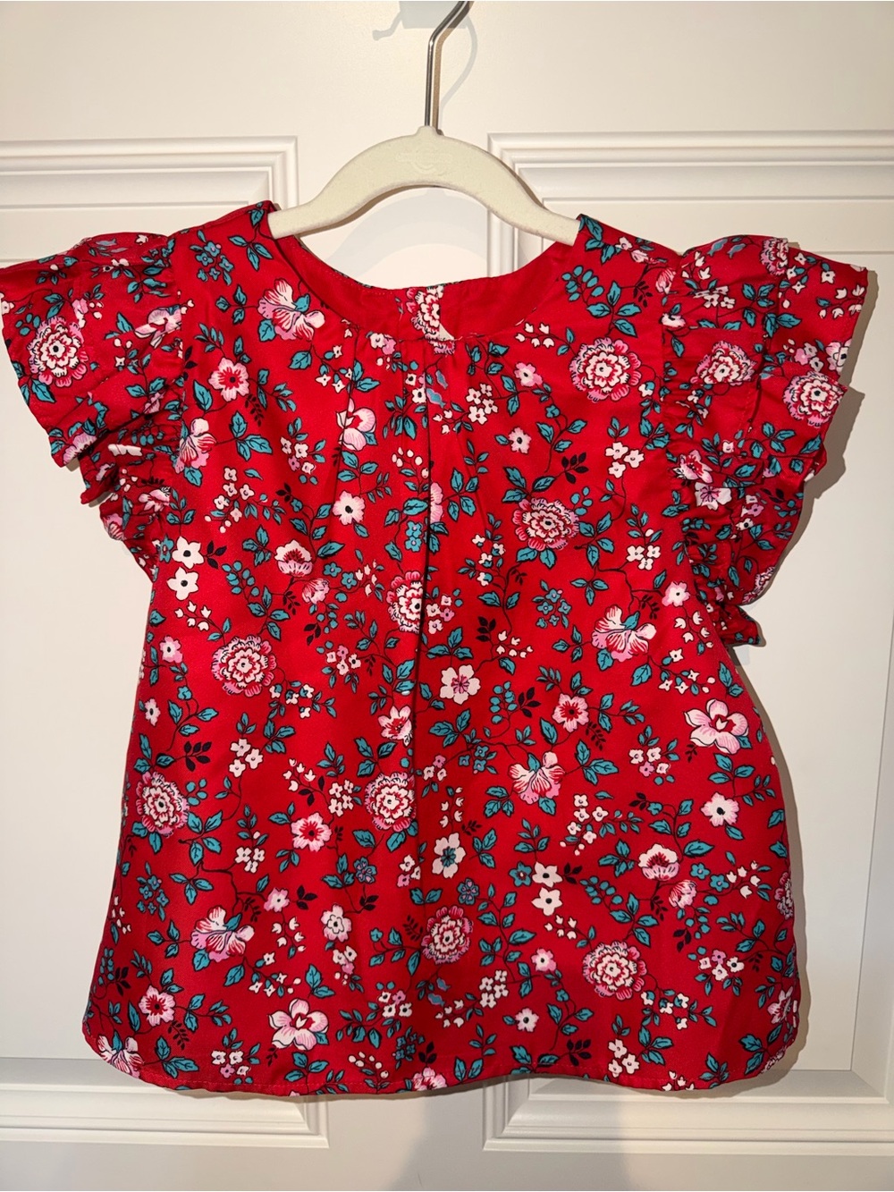 Janie and Jack Red Floral Ruffle Sleeve Blouse